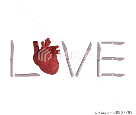 the word Love is laid out from knives and an 68907799