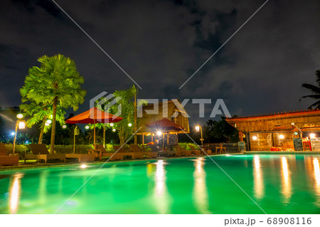 Empty Pool and Water Bar in the Night Jungle Empty Pool and Water Bar in the Night Jungle 68908116