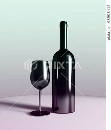 bottle and glass of red wine on table, 3d bottle and glass of red wine on table, 3d 68908412
