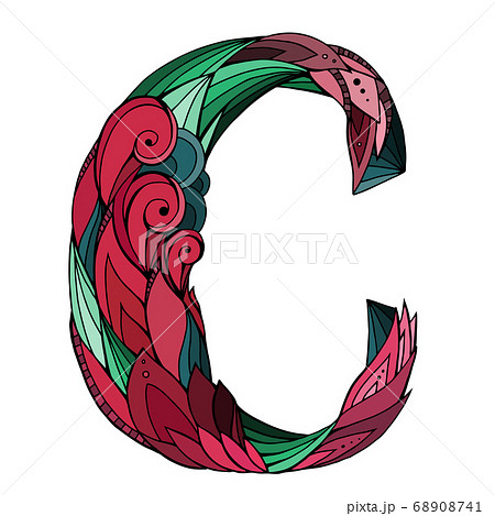 Coloring freehand drawing capital letter C with floral doodle pattern 68908741