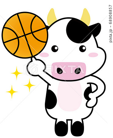 牛06 19 スポーツ キラキラ バスケットボールを持つ牛さん のイラスト素材 6057