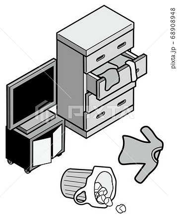 空き巣に荒らされた家の中のイラスト素材 6048
