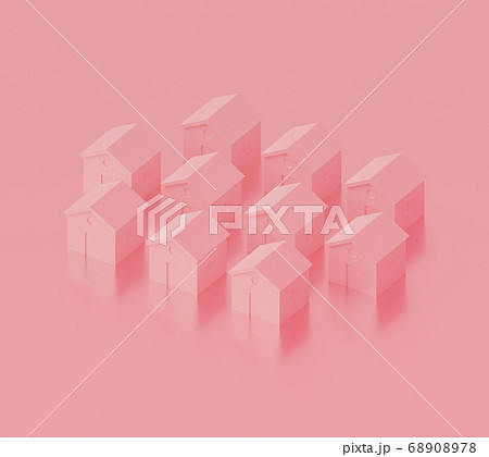 Small pink houses, futuristic town block abstract 68908978