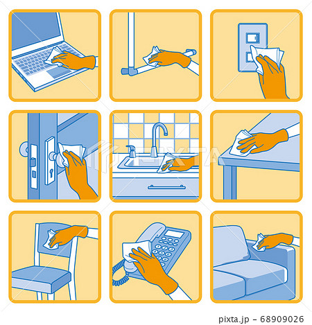 除菌をするイラスト コロナウイルス防止 感染予防のイラスト素材