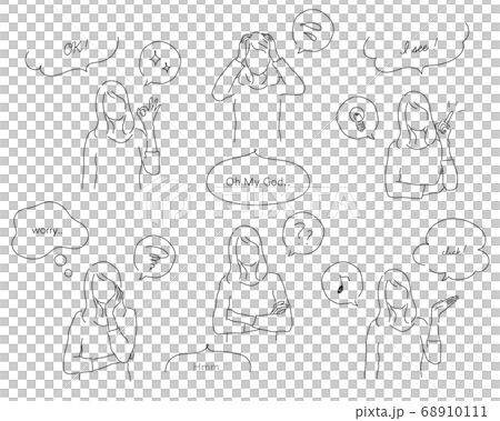 Illustration set of simple women in various poses / line / fashion / OK / inspiration / worries 68910111