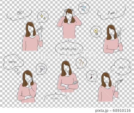 Illustration set of simple women in various poses / line / fashion / OK / inspiration / worries 68910116