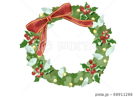 優しいタッチのクリスマスリースのイラストのイラスト素材