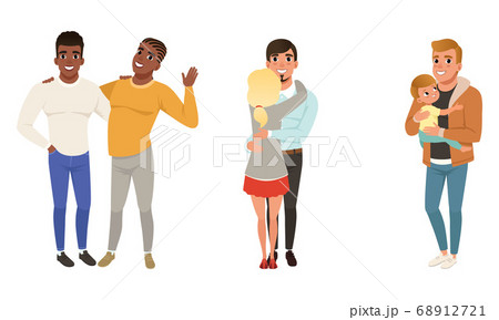 Set of Different Families with Kids, Happy Homosexual and Traditional Couples, Single Father with Son Cartoon Style Vector Illustration Set of Different Families with Kids, Happy Homosexual and Traditional Couples, Single Father with Son Cartoon Style Vector Illustration 68912721
