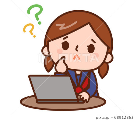ノートパソコンと悩む女の子 68912863