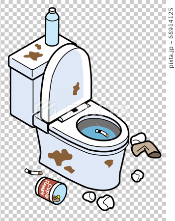 ゴミが散乱している洋式トイレのイラスト素材