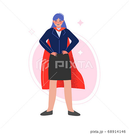 Super Businesswoman in Red Cape Standing with Hands on Her Waist, Successful Superhero Business Character, Leadership, Challenge Goal Achievement Vector Illustration 68914146