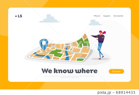 Navigation, Orienteering Traveling Landing Page Template. Character at Huge Map with Gps Pin Finding Way in Big City Navigation, Orienteering Traveling Landing Page Template. Character at Huge Map with Gps Pin Finding Way in Big City 68914435