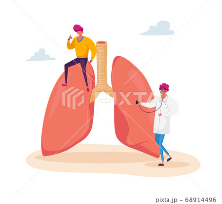Asthma Disease, Medical Care, Respiratory Medicine, Pulmonology. Doctor Character with Stethoscope Checking Sick Lungs Asthma Disease, Medical Care, Respiratory Medicine, Pulmonology. Doctor Character with Stethoscope Checking Sick Lungs 68914496