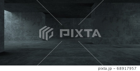 Abstract architectural minimalistic background. Contemporary showroom. Modern concrete exhibition tunnel. Empty gallery. Backlight. 3D illustration and rendering. 68917957