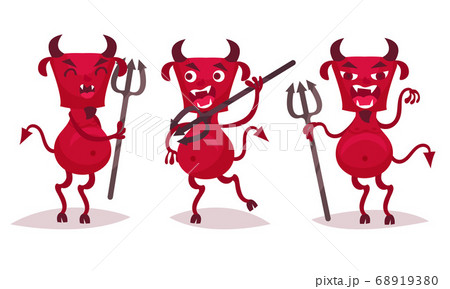 Little Red Devil with Beard, Fangs and Horns Vector Set Little Red Devil with Beard, Fangs and Horns Vector Set 68919380