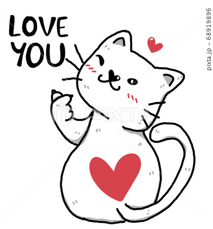 Cute Happy Doodle White Fat Cat Give Mini Heartのイラスト素材 6196