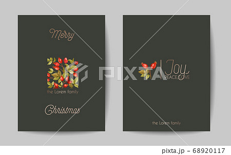 Elegant Merry Christmas and New Year 2021 Cards with Pine Branches, Holy Berry, Mistletoe, Winter floral plants design 68920117