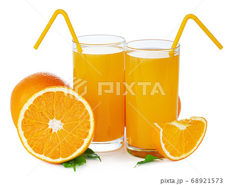 Two glasses with fresh orange juice isolated on white 68921573