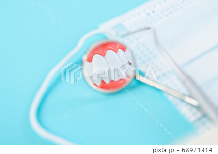 Focus white healthy teeth in mirror. Dental 68921914