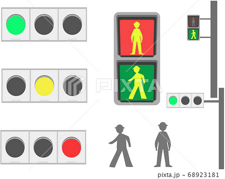 赤 青 黄色信号 歩行者用信号のイラストセットのイラスト素材