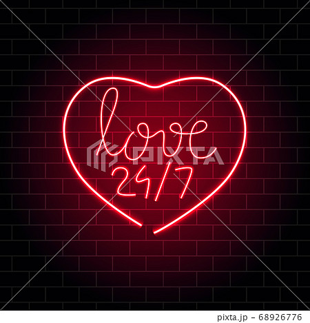 Neon heart with phrase Love 24 hours. Bright neon 68926776