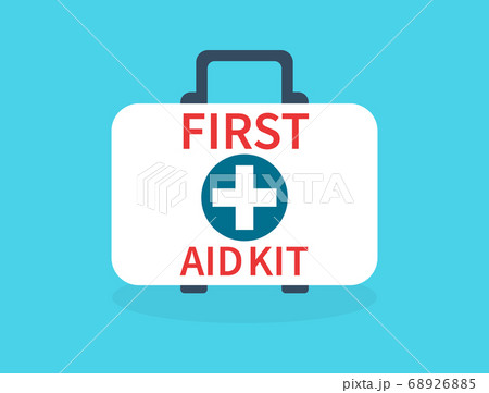 First aid kit isolated on blue background. Medical 68926885