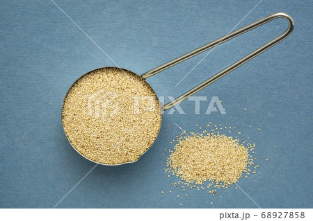 ivory teff grain in a metal measuring scoop ivory teff grain in a metal measuring scoop 68927858