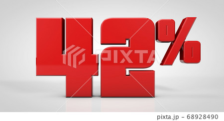42% red text isolated on white background, 3d render illustration 68928490
