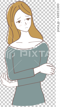 腕組みをして悩む女性のイラストのイラスト素材