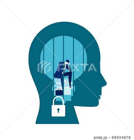business man sad is sitting and crying in a screaming head prison fixed mindset concept vector business man sad is sitting and crying in a screaming head prison fixed mindset concept vector 68934878