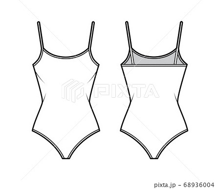 Cotton-jersey tank bodysuit technical fashion illustration with fitted knit body, sleeveless. Flat outwear cami Cotton-jersey tank bodysuit technical fashion illustration with fitted knit body, sleeveless. Flat outwear cami 68936004