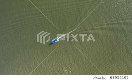 Aerial top view of Tour boat at Sangklaburi in 68936195