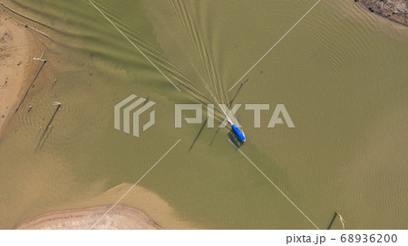 Aerial top view of Tour boat at Sangklaburi in 68936200