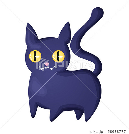 Cute Black Cat With Smiling Muzzle And Yellow のイラスト素材