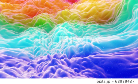 Beautiful abstract 3D background with gradient rainbow colors, surface with abstract waves or extruded wavy pattern on surface. Color gradient, soft matte material with glitter sparkles. Beautiful abstract 3D background with gradient rainbow colors, surface with abstract waves or extruded wavy pattern on surface. Color gradient, soft matte material with glitter sparkles. 68939437
