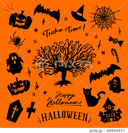 ハロウィンの手描きイラスト・ベクター素材 シルエット ハロウィンの手描きイラスト・ベクター素材 シルエット 68940417