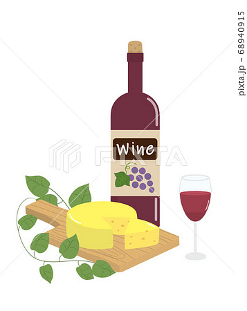 赤ワインとチーズのイラストのイラスト素材