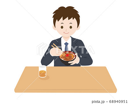 牛丼を食べる男性のイラストのイラスト素材