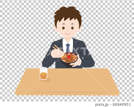 牛丼を食べる男性のイラスト 68940951