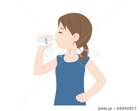 牛乳を飲む女性のイラストのイラスト素材
