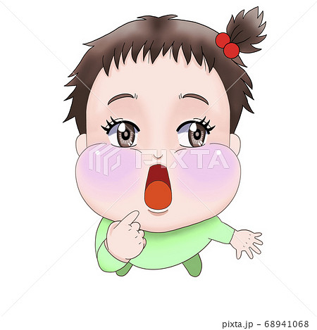 上を見上げ不思議そうにしている赤ちゃん 女の子 のイラスト素材