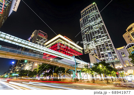 night view of the Xinyi District in Taipei, Taiwan. The district is a prime shopping area in Taipei, anchored by a number of department stores and malls. 68941977