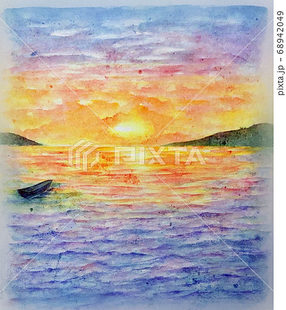 黄昏の海 一日の終わりに のイラスト素材 6449