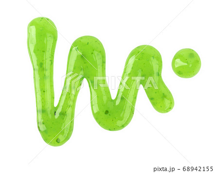 Pistachio jam drizzle isolated on white background. Splashes of green jam. Top view. Pistachio jam drizzle isolated on white background. Splashes of green jam. Top view. 68942155
