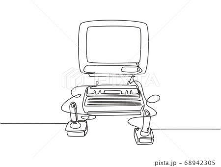 One single line drawing set of retro old classic arcade video game player with joystick 68942305