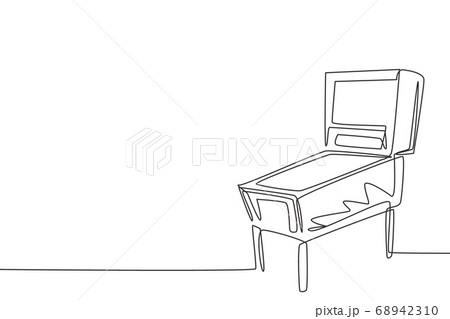 One continuous line drawing of retro old classic pinball game play machine One continuous line drawing of retro old classic pinball game play machine 68942310