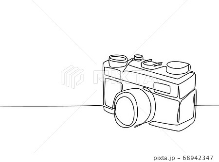 One continuous line drawing of old vintage analog pocket camera, side view 68942347