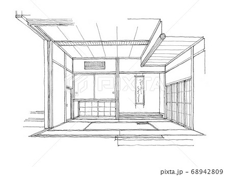 Free Hand Design Perspective フリーハンドの設計パース 和室のイラスト素材