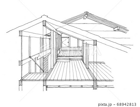 free-hand design perspective  フリーハンドの設計パース　屋根裏 68942813