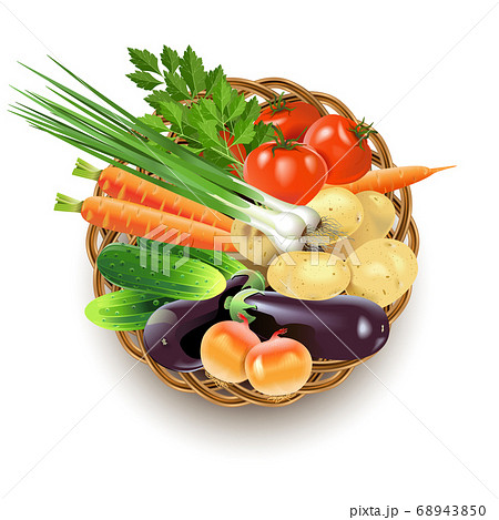 Vector Wicker Dish with Vegetables Vector Wicker Dish with Vegetables 68943850